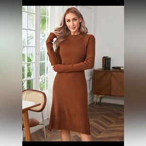 EMERY ROSE Elegant Brown Knit Dress